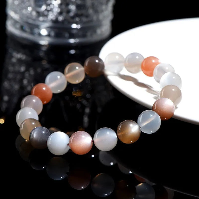 Natural colourful moonlight moonstone bracelet with 8mm beads in a single circle design.