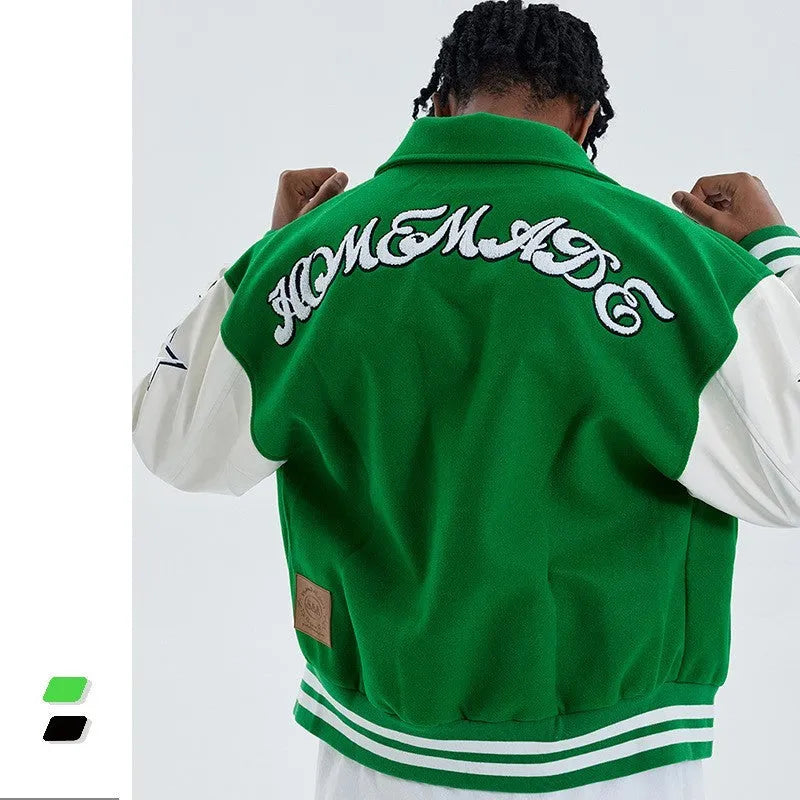 American Street Tide retro vintage jacket for men in black cotton hip hop style