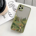 Vintage cartoon scenery girl phone case displayed on iPhone showing Japanese and South Korean inspired print