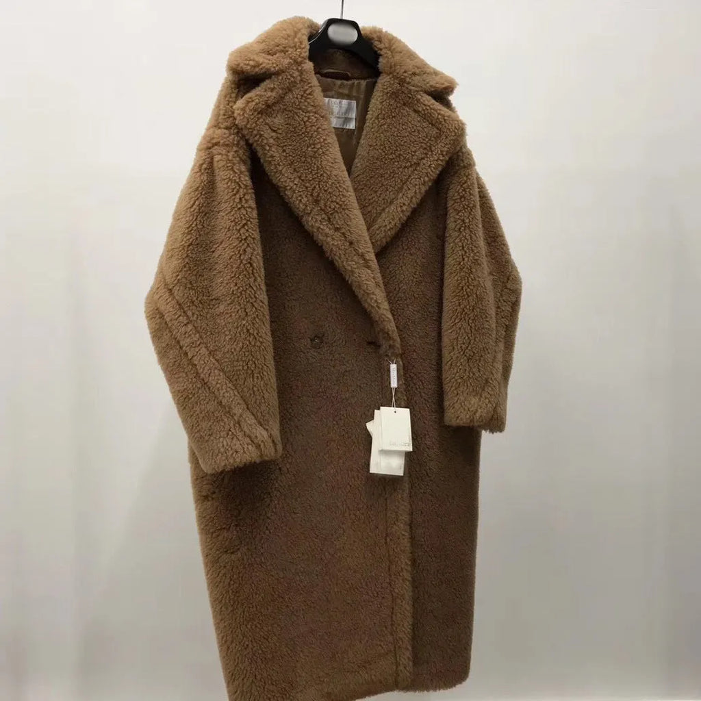 Women's long wool and alpaca fleece fibre coat in urban style, medium length 65cm, available in multiple colours