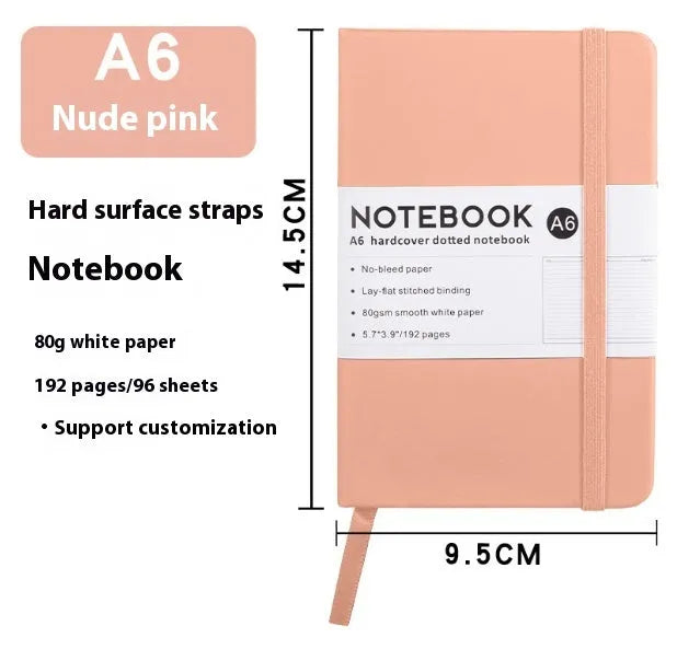 A5 diary notebook with soft skin-feel PU leather cover, strap closure, and horizontal line inner pages