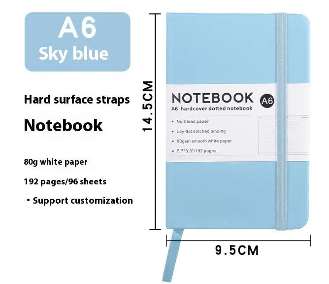 A5 diary notebook with soft skin-feel PU leather cover, strap closure, and horizontal line inner pages