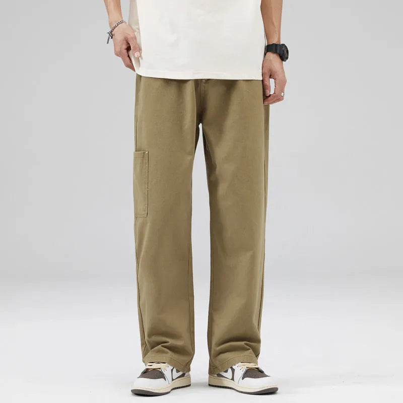 Men's cotton loose working trousers in black, khaki, and gray, sizes S to 4XL