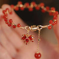 Red ginkgo leaf magnetic bracelet with electroplated alloy finish and adjustable clasp