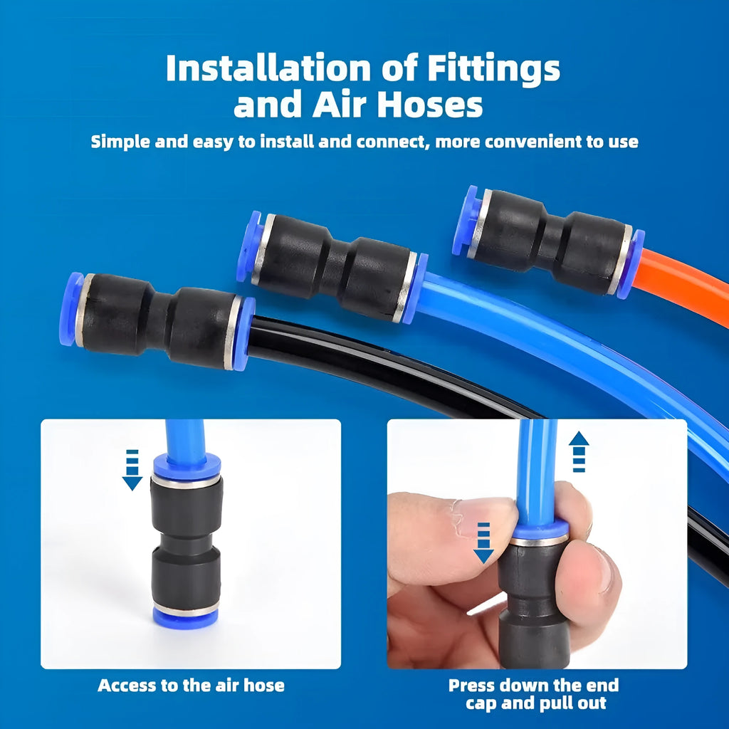 60-piece quick pneumatic push-in connector set with alloy plastic construction