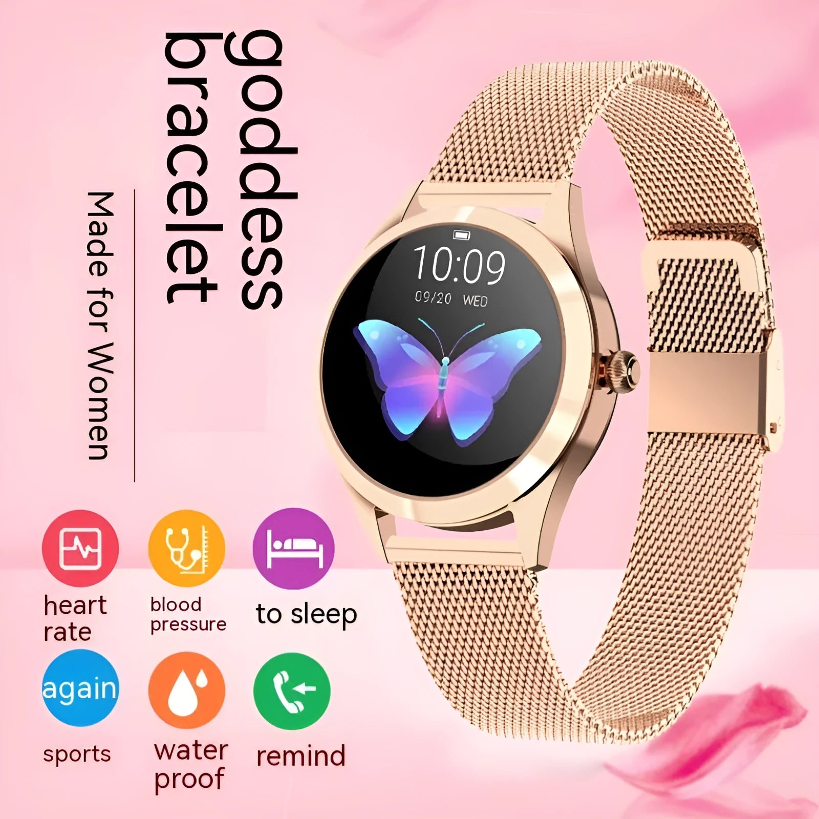 Women's multi-functional sports smartwatch with heart rate monitoring on wrist