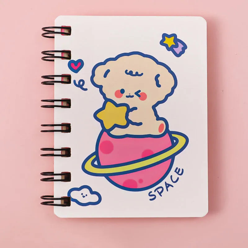 Astronaut series pocket flipper notebook showing 10.5cm x 8cm dimensions with choice of four cover designs