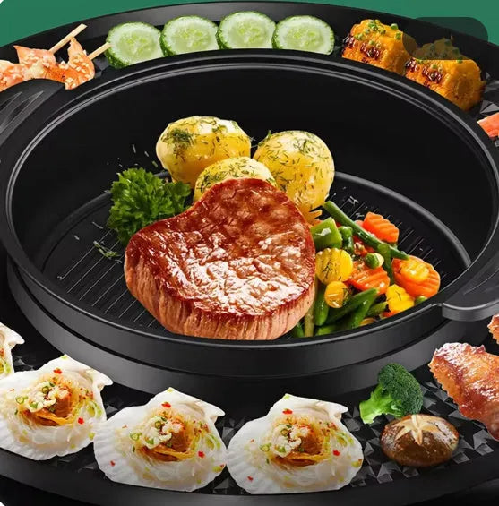 Hot pot barbecue all-in-one electric cooker with 5L capacity and barbecue plate in Reunion Roast Black finish
