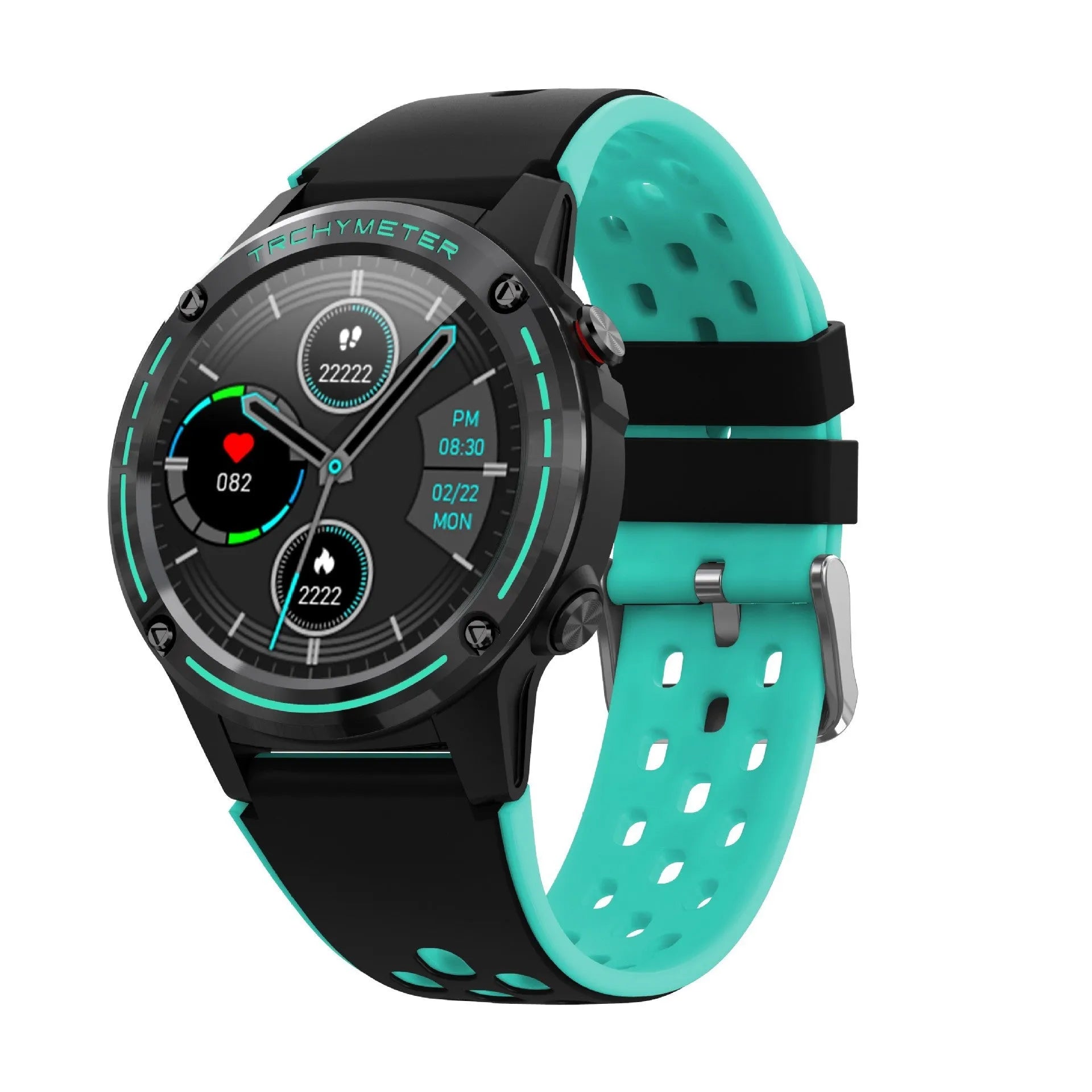 GPS smart watch with silicone sports band in blue, black, cyan, or silver black