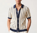 Men's white ice silk knitted top with asymmetric lapel and British style design
