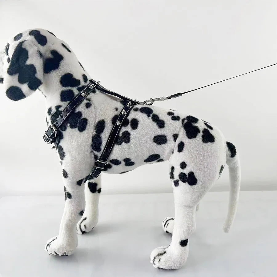 Black spiked studded PU leather dog harness vest with adjustable straps for small breeds