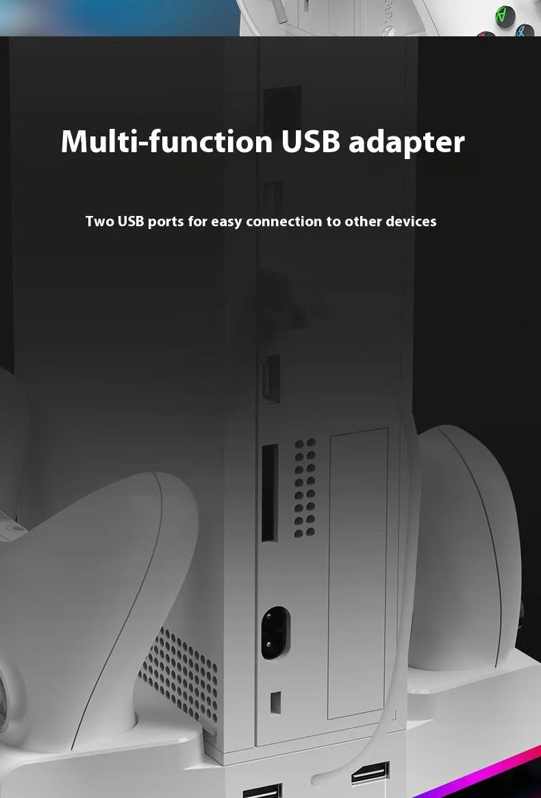 Xbox Series S multi-function cooling base with fan, earphone hook and colourful light in ABS