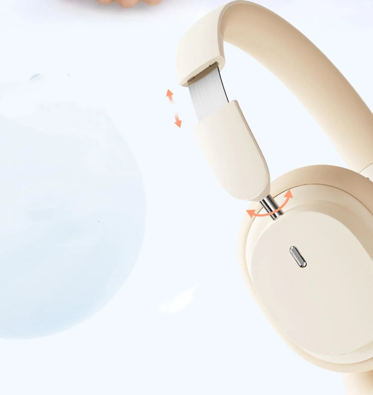 Beige over-ear wireless Bluetooth headset with noise cancellation on display