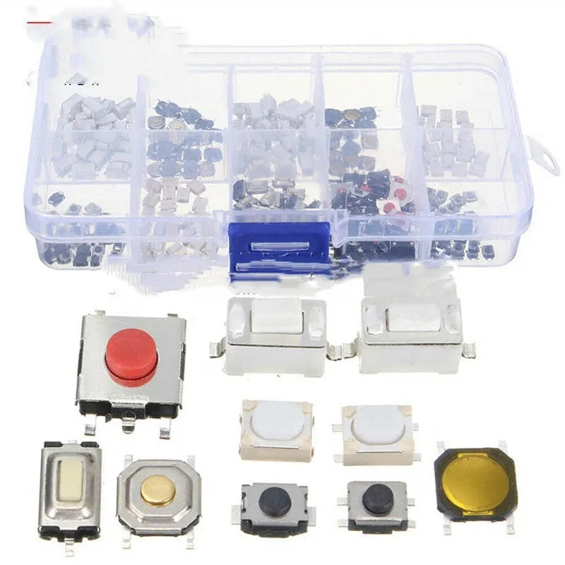 Box of 250 surface-mount push-button tactile switches for industrial electronics projects