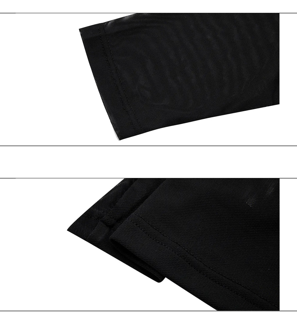 Slim fit long sleeve mesh shirt in black or white with ice-feel polyester and spandex fabric