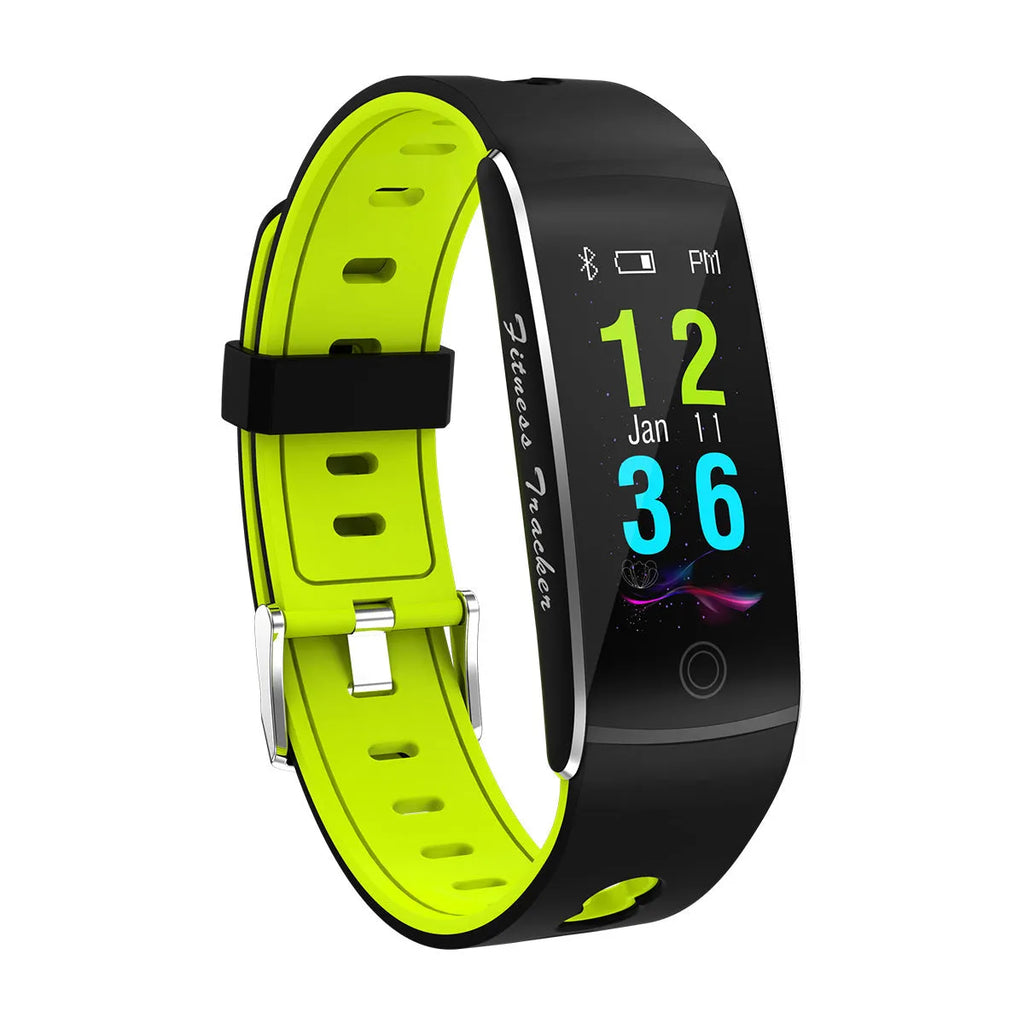 F10T body temperature smart bracelet with black silicone strap and 0.96 inch touch screen display