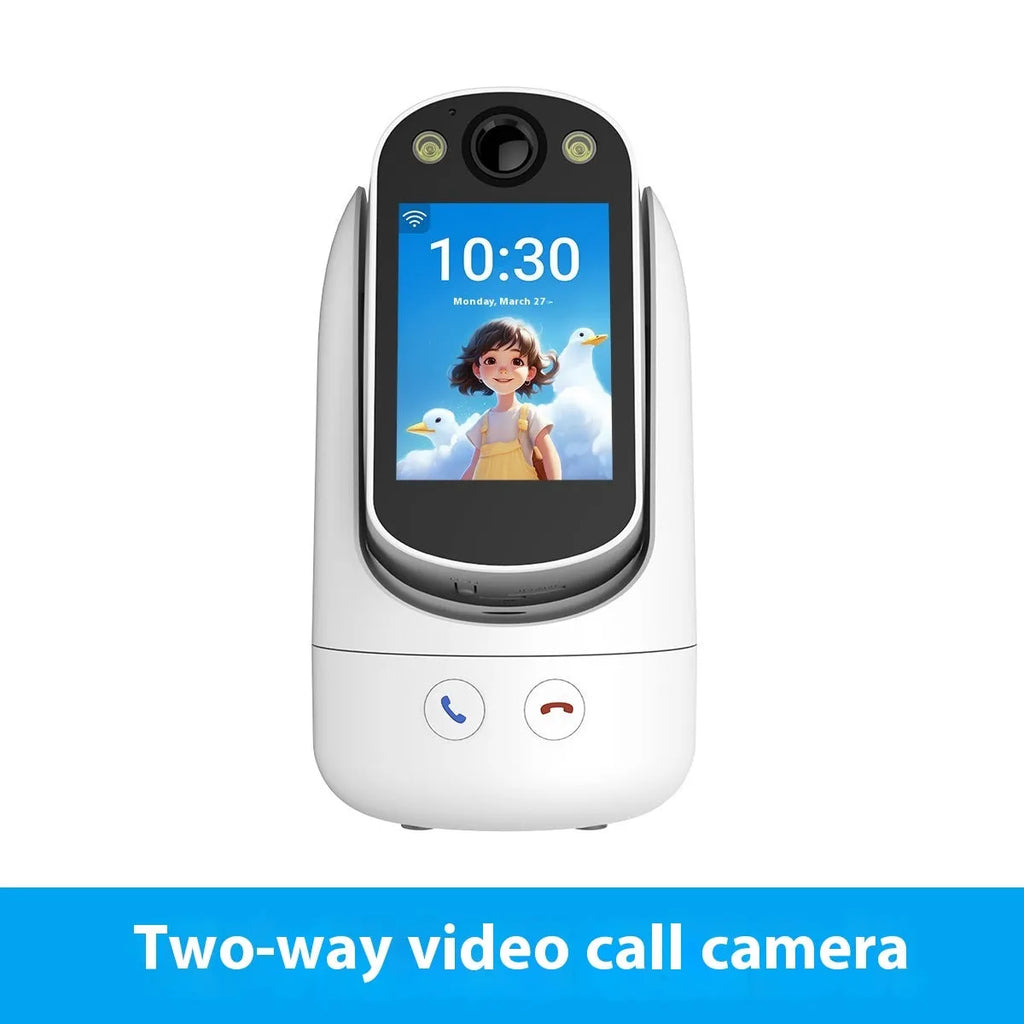 White C20 surveillance camera with 2.8-inch screen and wide-angle lens for indoor monitoring