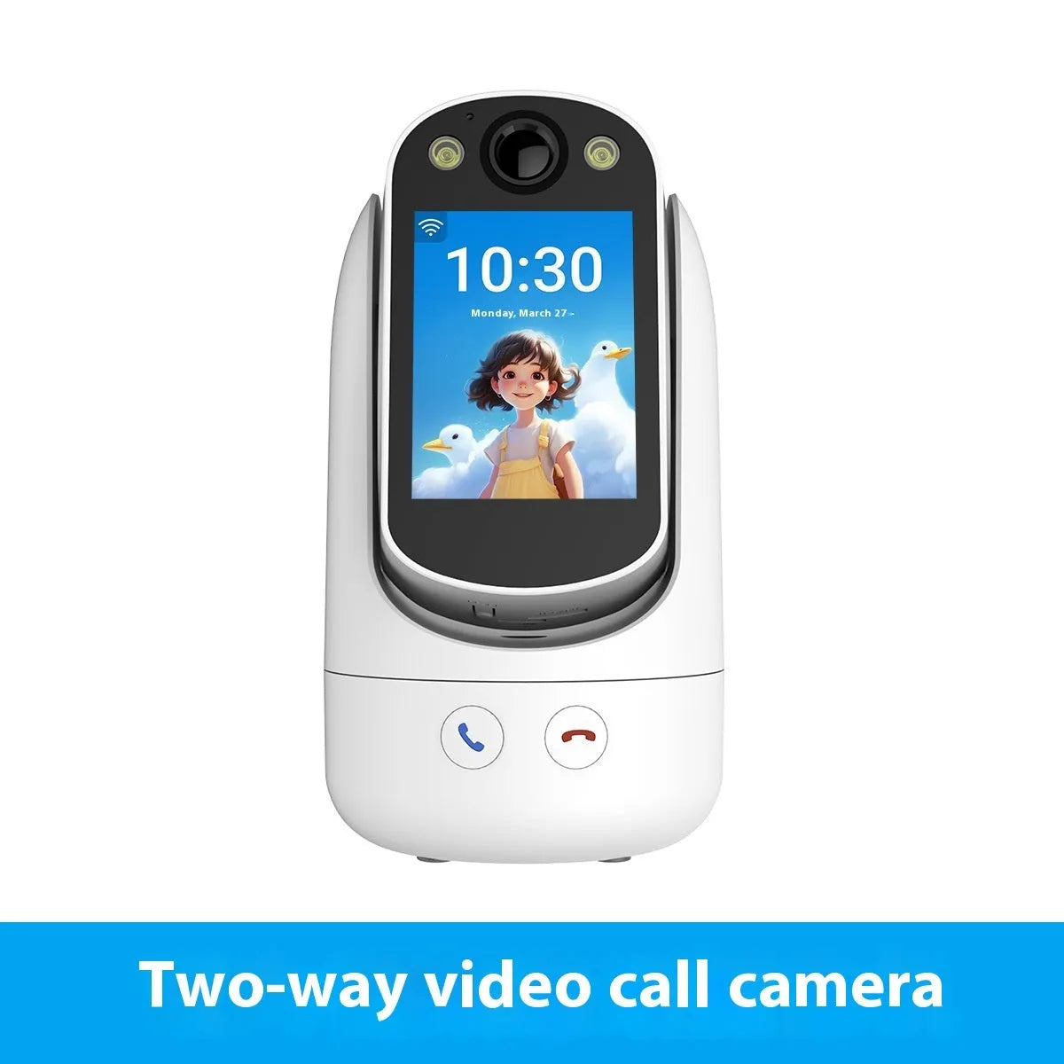 White C20 surveillance camera with 2.8-inch screen and wide-angle lens for indoor monitoring