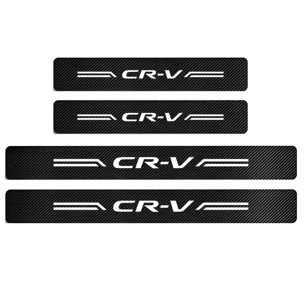 Car door threshold anti-stepping sticker in carbon fibre leather, black, with CR-V white label design