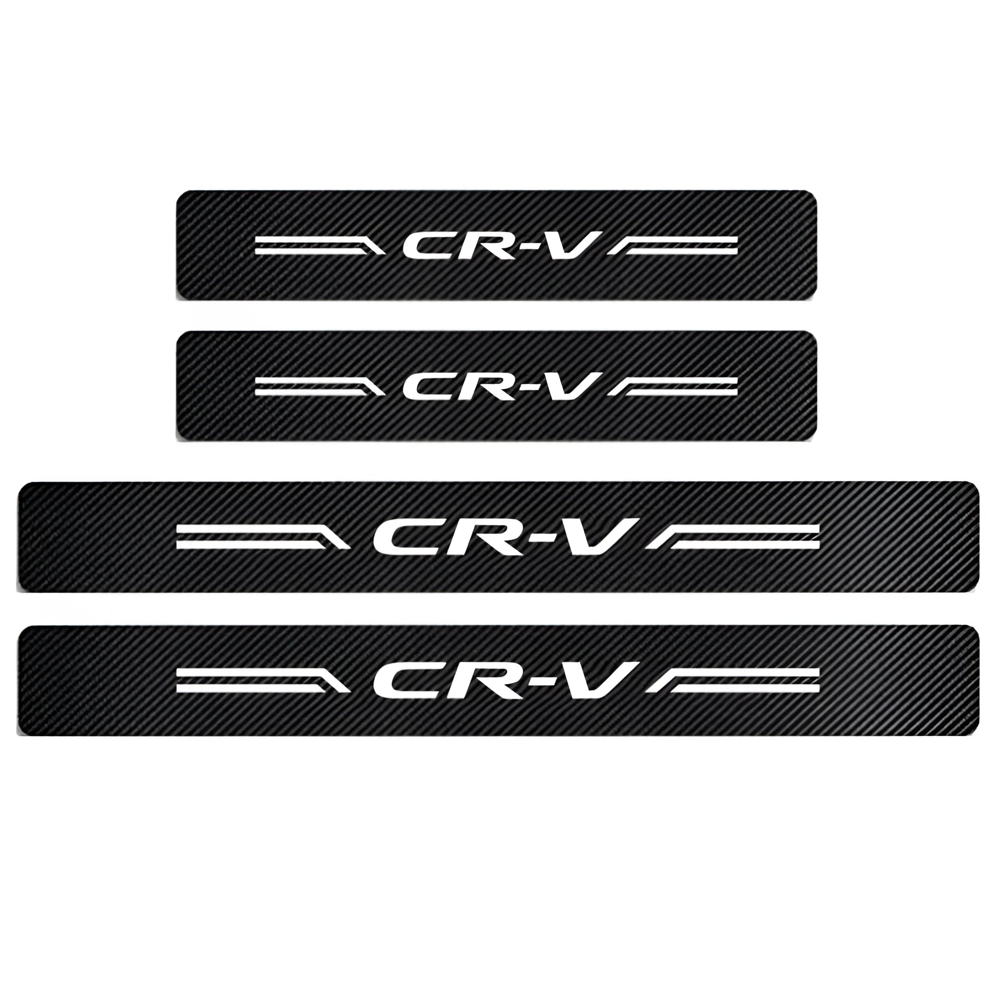 Car door threshold anti-stepping sticker in carbon fibre leather, black, with CR-V white label design