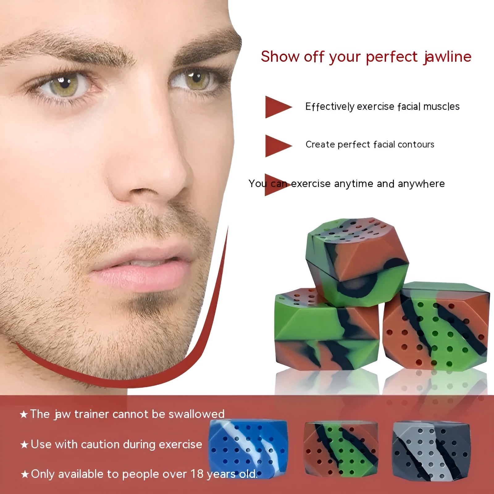 Camouflage silicone facial muscle fitness balls for masseter exercise in transparent two-pack packaging