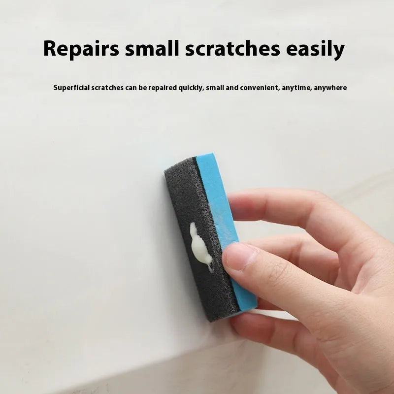 Car repair wax kit showing scratch removal compound, brightening polish, and a frosted sponge mop for paint correction.