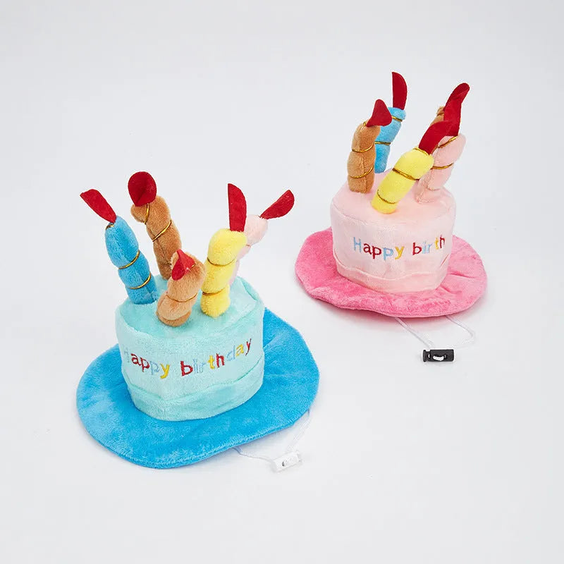Blue and pink dog birthday hats for canine birthday party celebrations