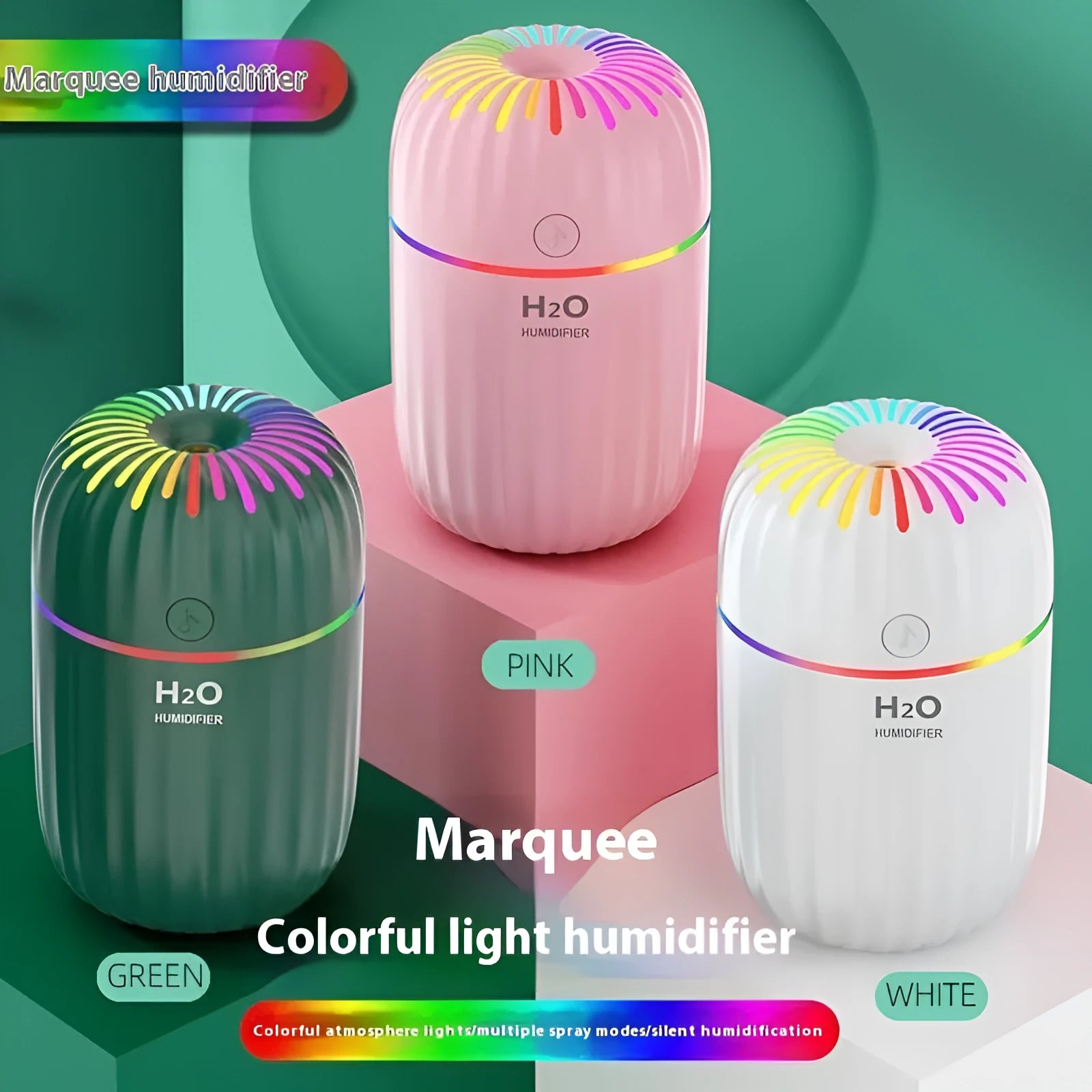 Mini animal-shaped USB humidifier and aromatherapy diffuser in green on a car dashboard.