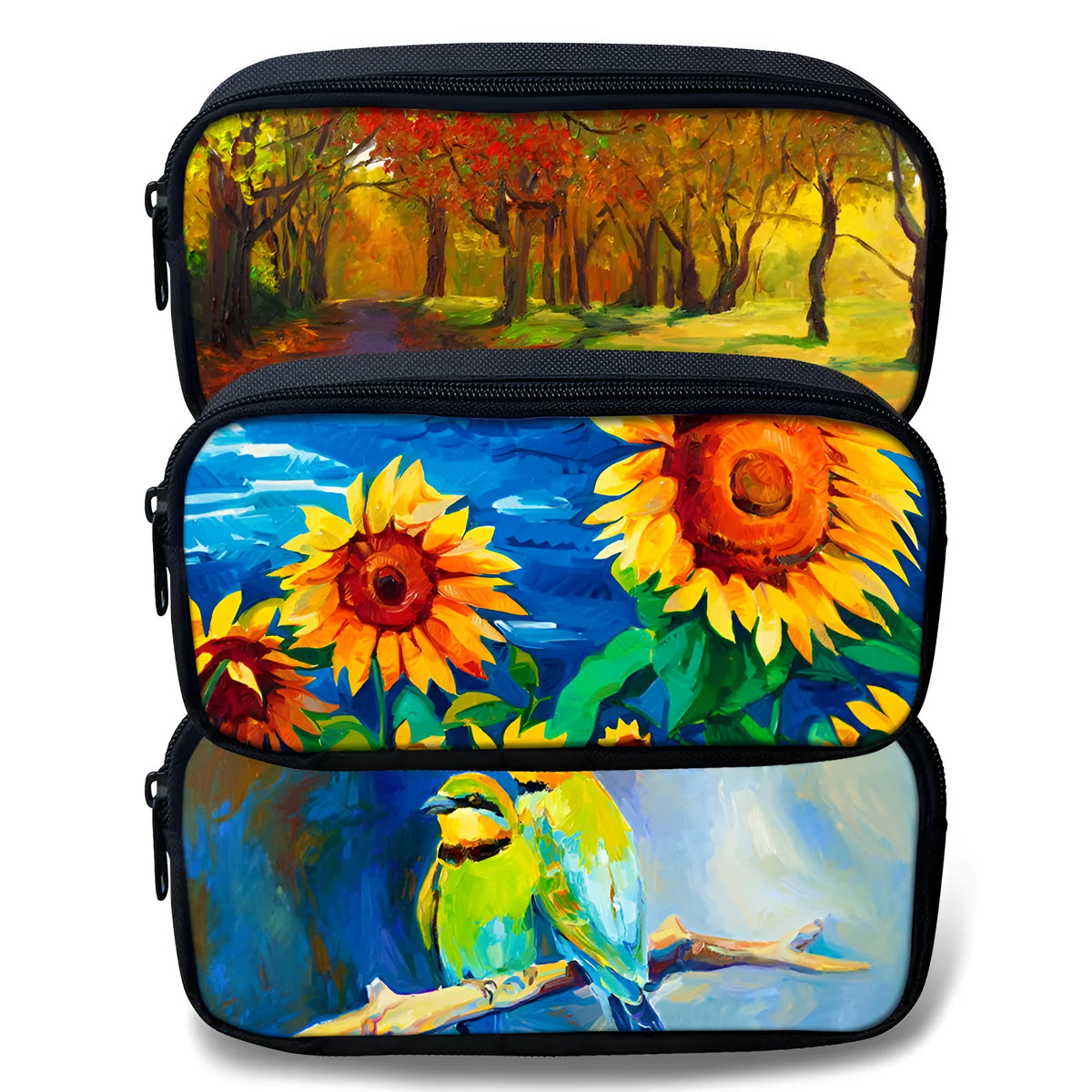 Customized pattern polyester pencil case with flower lanyard, 10x21x4cm, for Huawei P30 P20