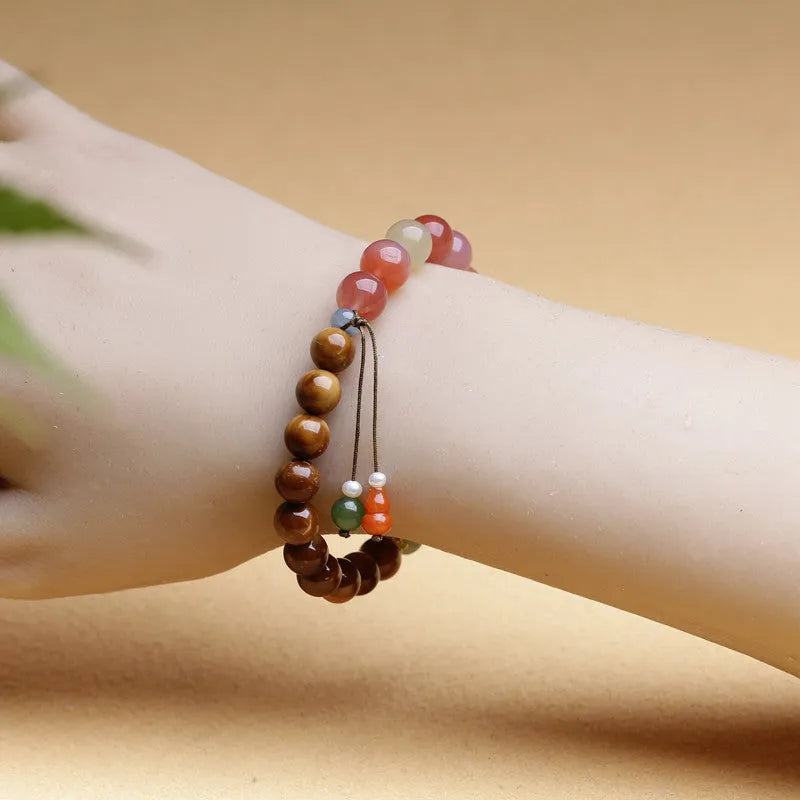 8mm Cook with Hetian Jade agate bracelet with diamond-shaped beads and persimmon elements