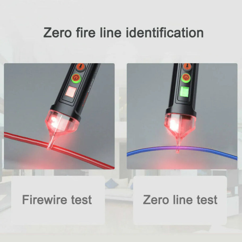 Intelligent electrical test pen for line detection in black or AC 10 colour with sound and light indicators.