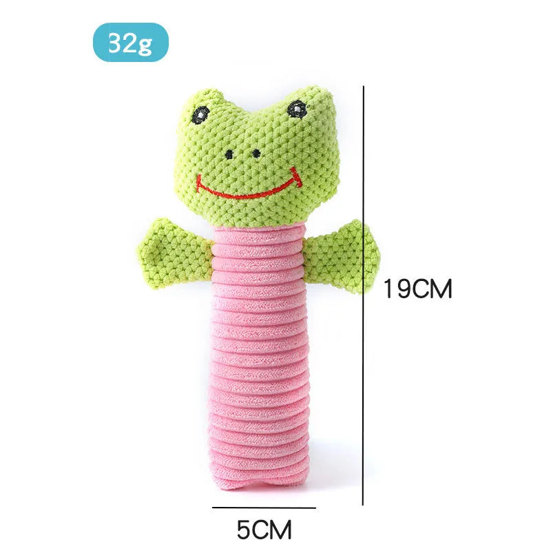 Soft plush squeaky dog chew toy in animal shape with dental cleaning function