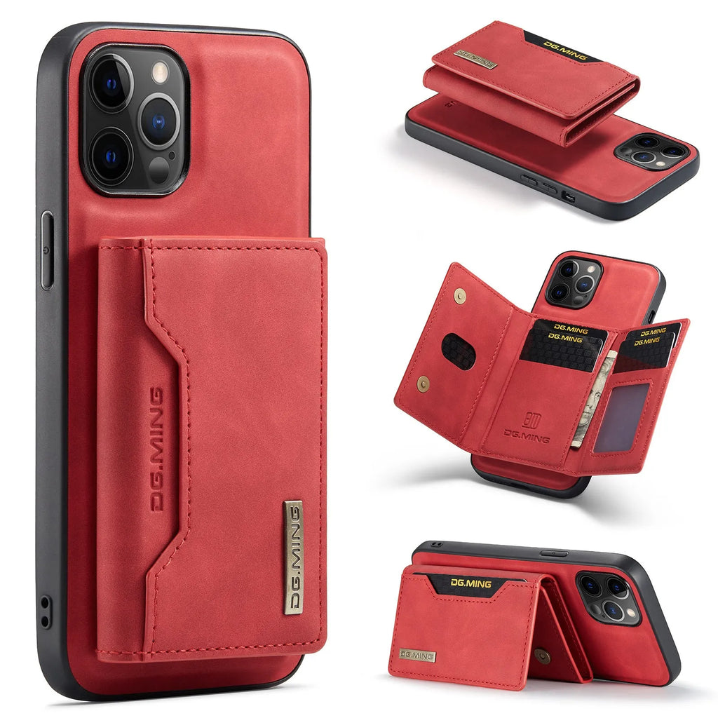 PU leather card holder phone case for Apple iPhone with magnetic closure and retro style