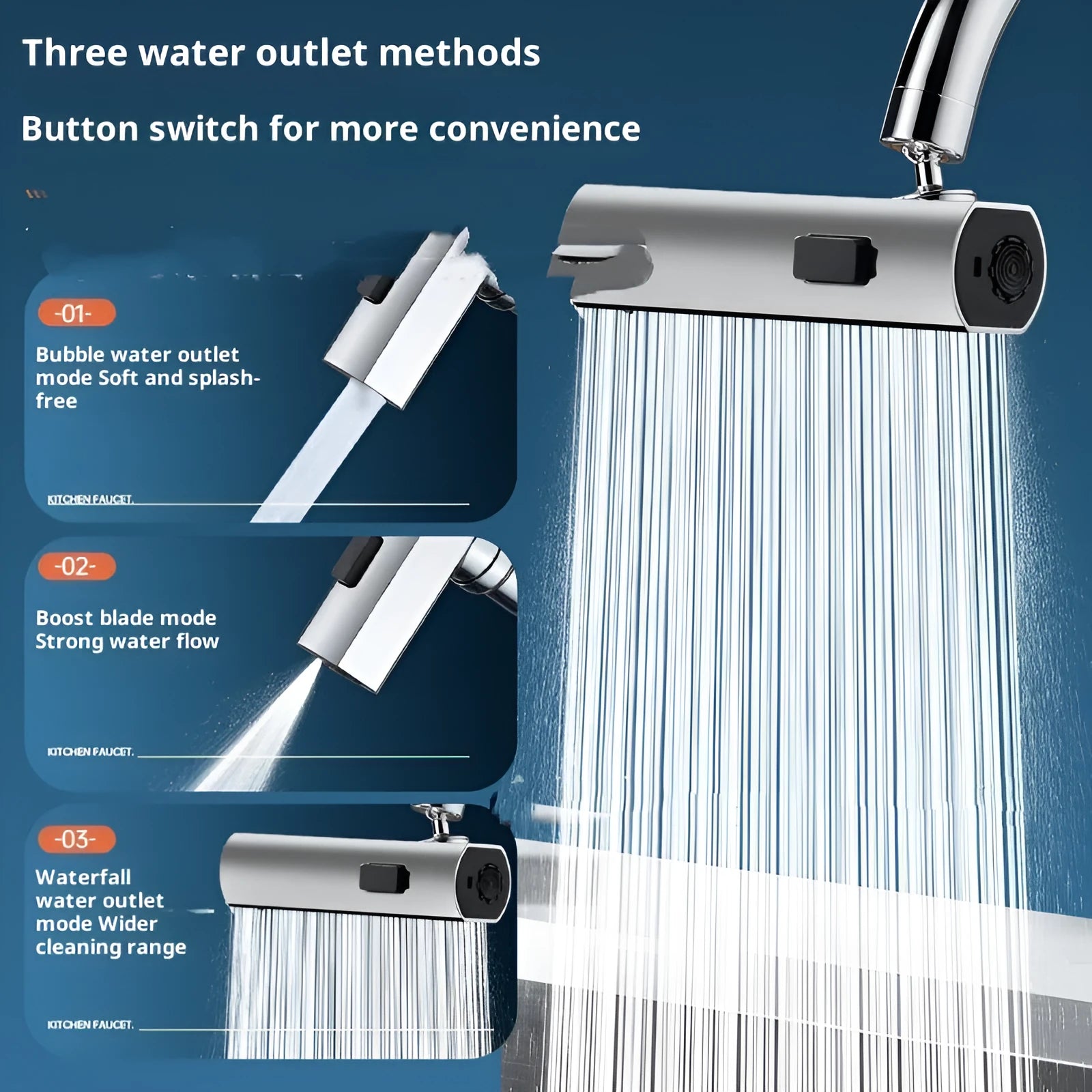 Silver Feiyu Waterfall Dragon Head faucet booster with universal rotation and single handle dual control on a sink
