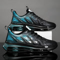Men's black green casual platform shoes with mesh upper and rubber sole, shown with lace-up front.