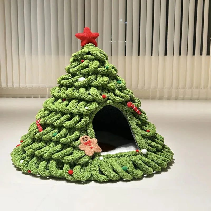 Grey handmade felt cone cat house measuring 50cm diameter by 51cm height