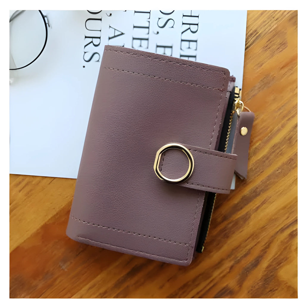 Buckle ring women's wallet in PU leather, 12 x 9 cm, shown in one of seven colours