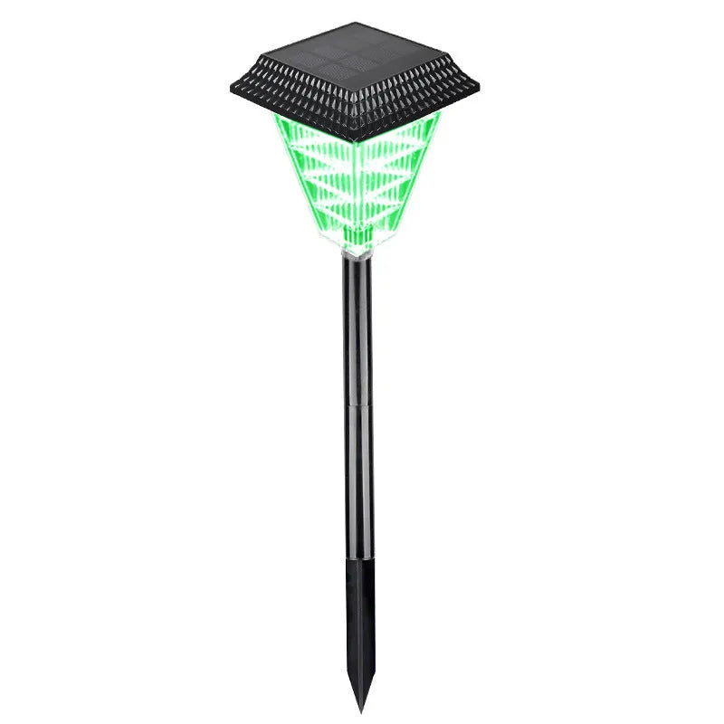 TS-S5103 solar garden light with 12 LED bulbs showing multiple colour options including white, green, red, and flame effects