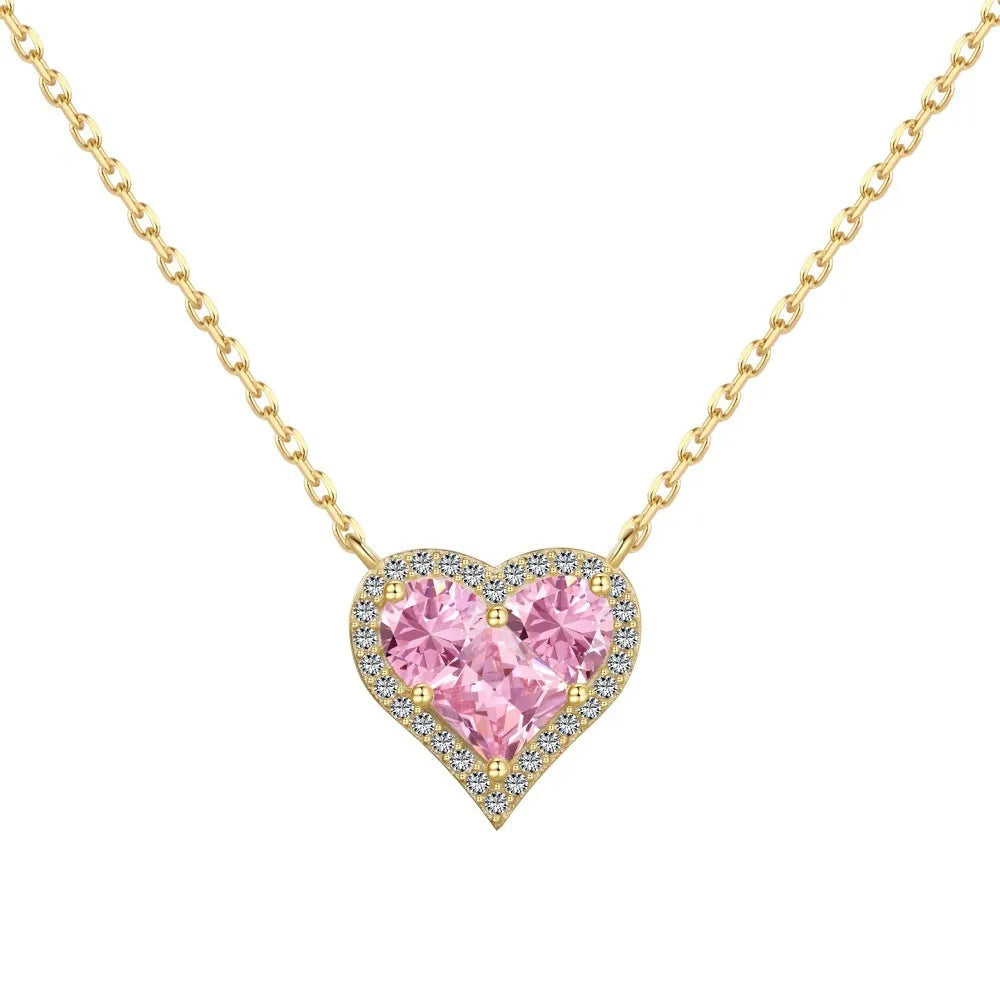 925 silver heart-shaped pendant necklace with zircon stones, electroplated finish, women's light luxury jewellery
