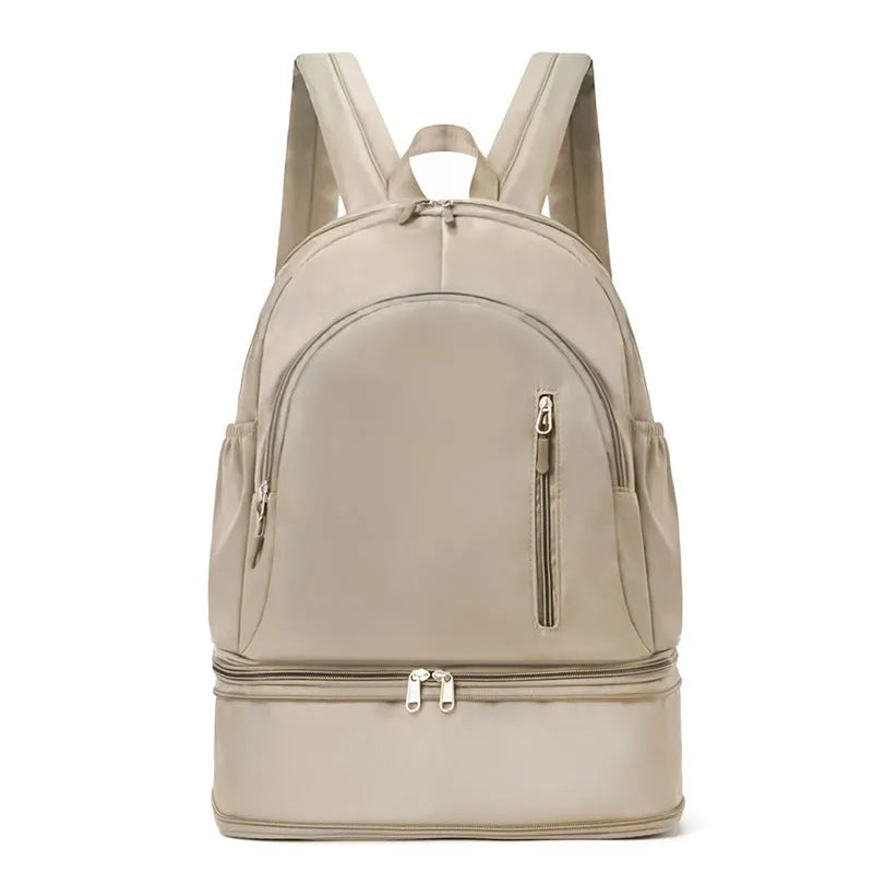 Waterproof polyester casual travel backpack with adjustable curved straps in solid colour options