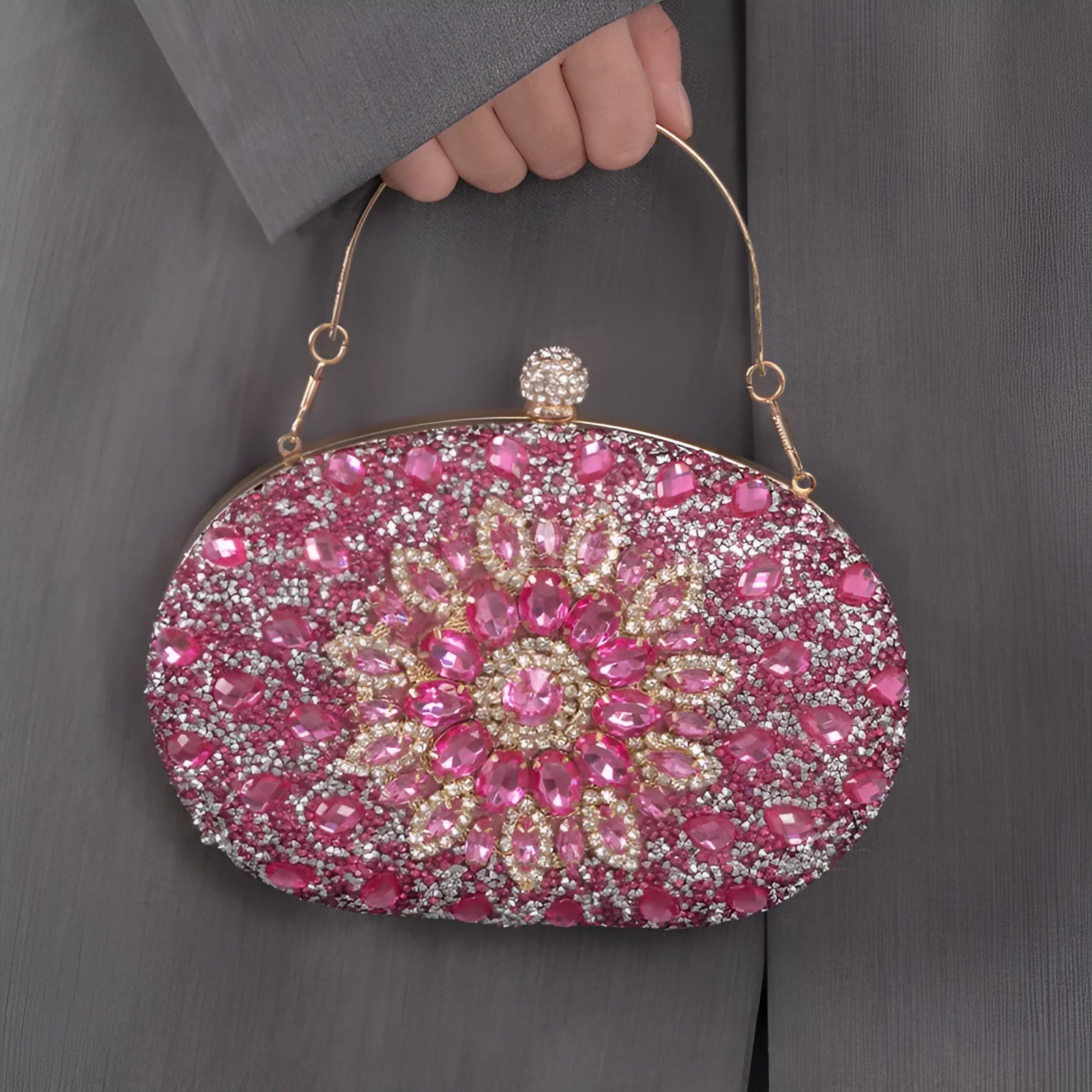 Retro banquet women's handbag with rhinestone decorations in multiple colour options