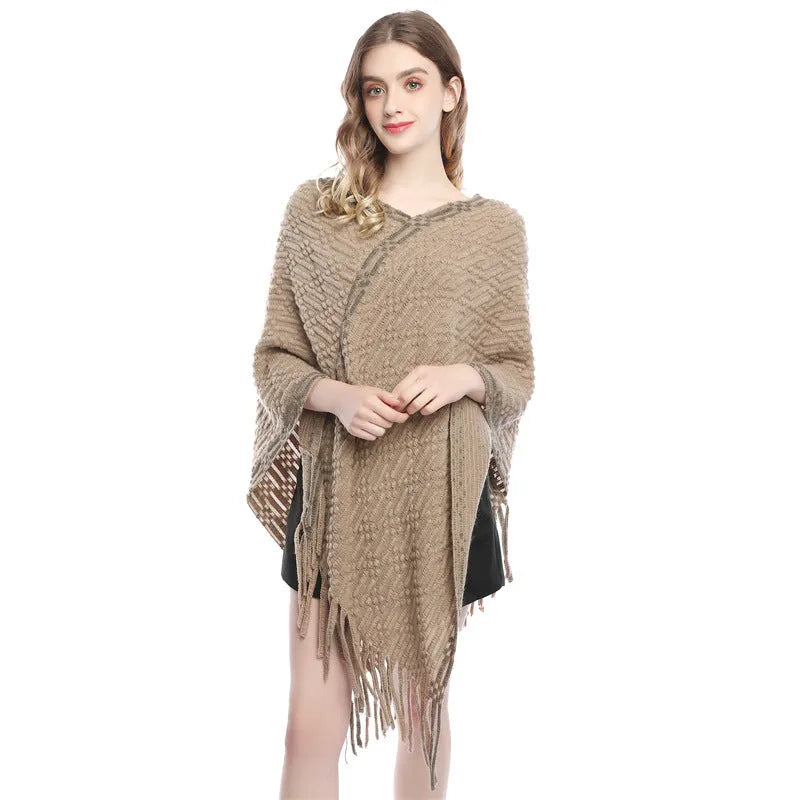 Women's loose fit fringed dotted pullover sweater in acrylic knit, shown in gray colour option