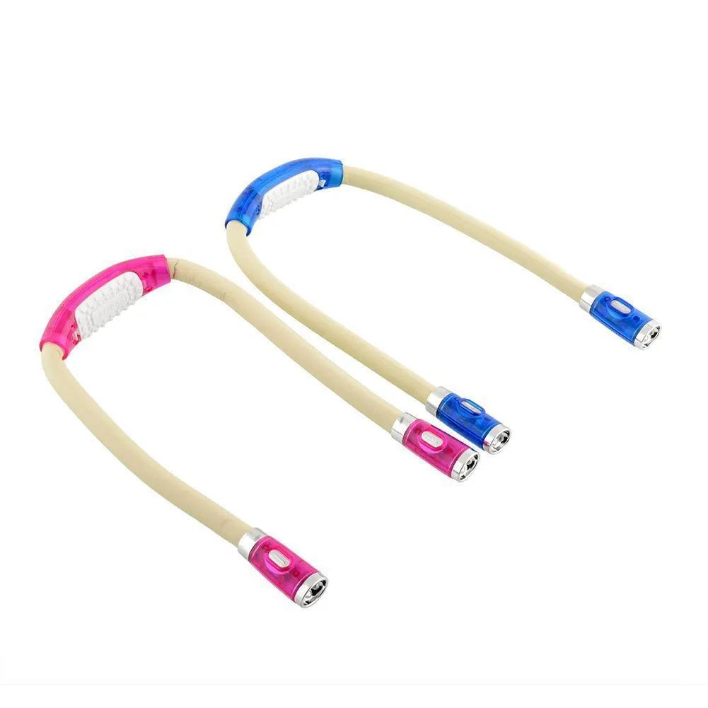 Flexible neck hug book light in blue with LED reading lamp, three modes, soft silicone, 58cm total length