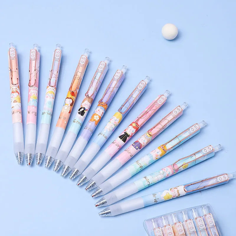 Set of six constellation-themed press gel pens with 0.5mm tips in plastic shells