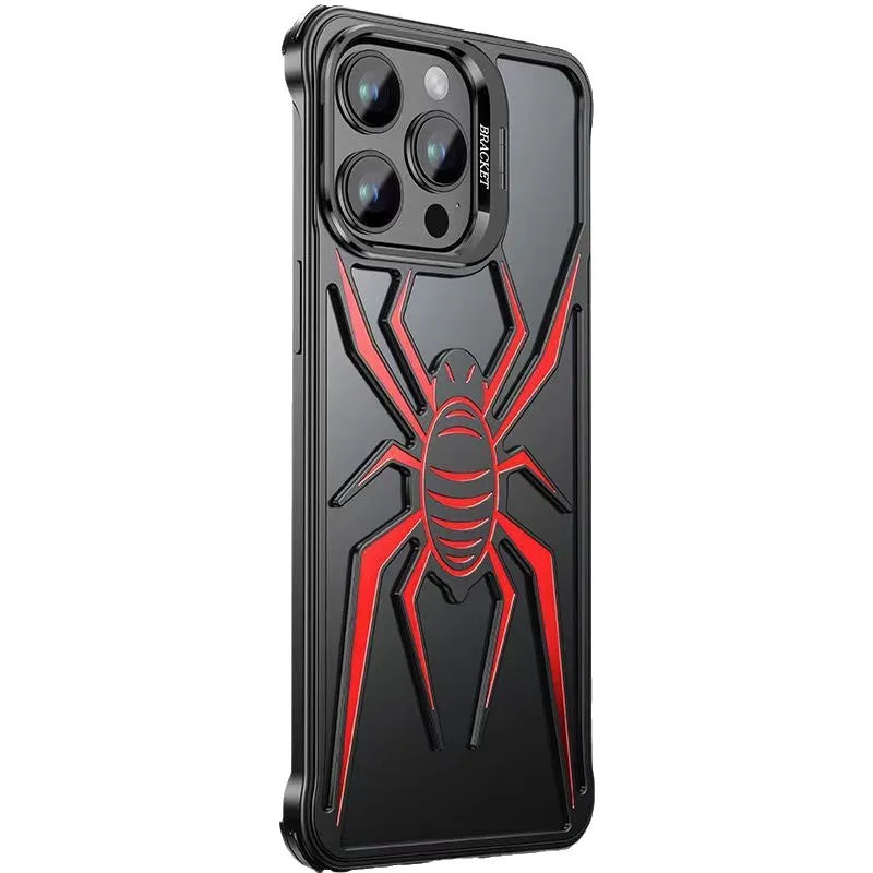 Frameless airbag drop-resistant metal phone case for iPhone, black, half pack style with hollow design.