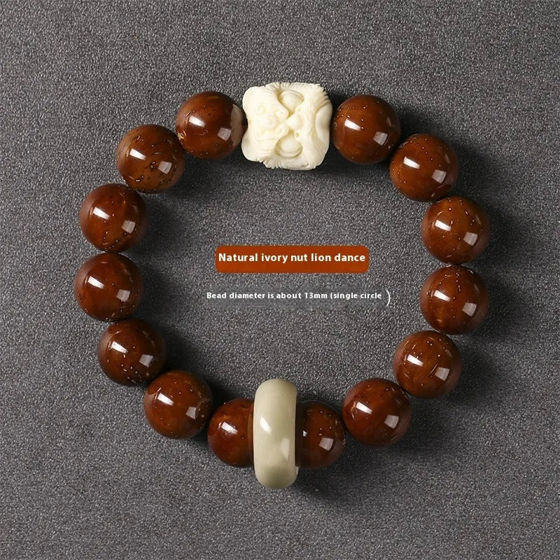 Ivory nut lion round beads hand-woven bracelet national style retro design