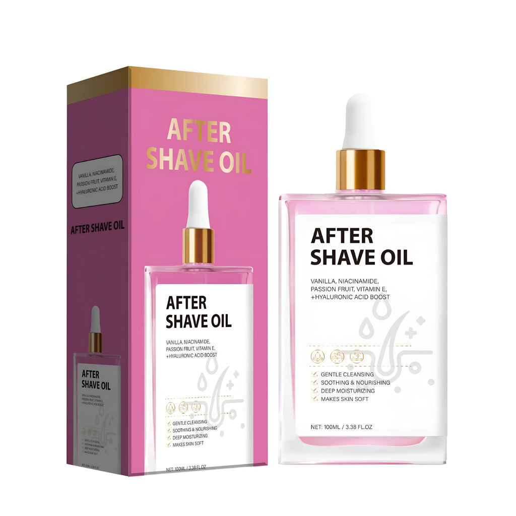 100ml bottle of men's aftershave oil with moisturising and soothing properties for post-shave care
