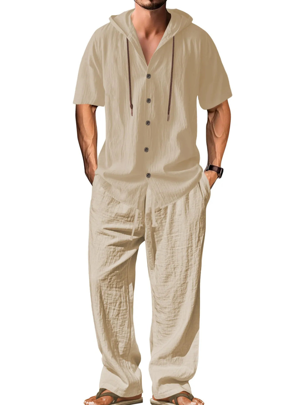 Men's casual cotton sports leisure suit in black, showing long sleeve top and trousers.