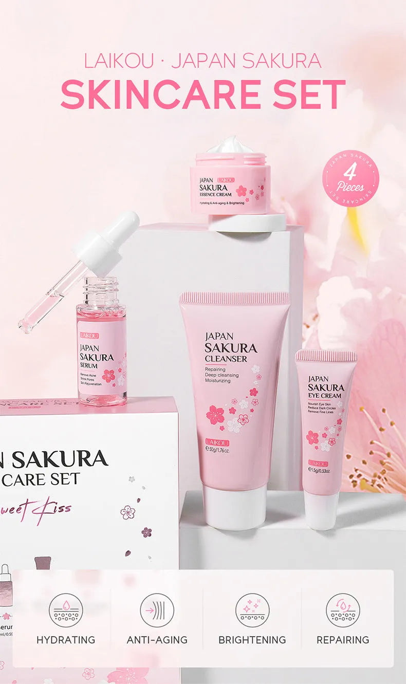 Sakura 4-piece skincare set with cleansing essence eye cream and face cream for hydrating moisturising