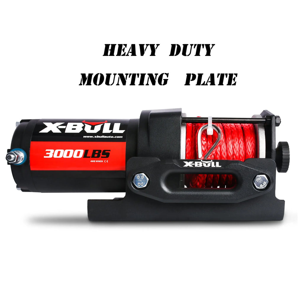 Black electric winch with nylon rope for off road vehicle self rescue use